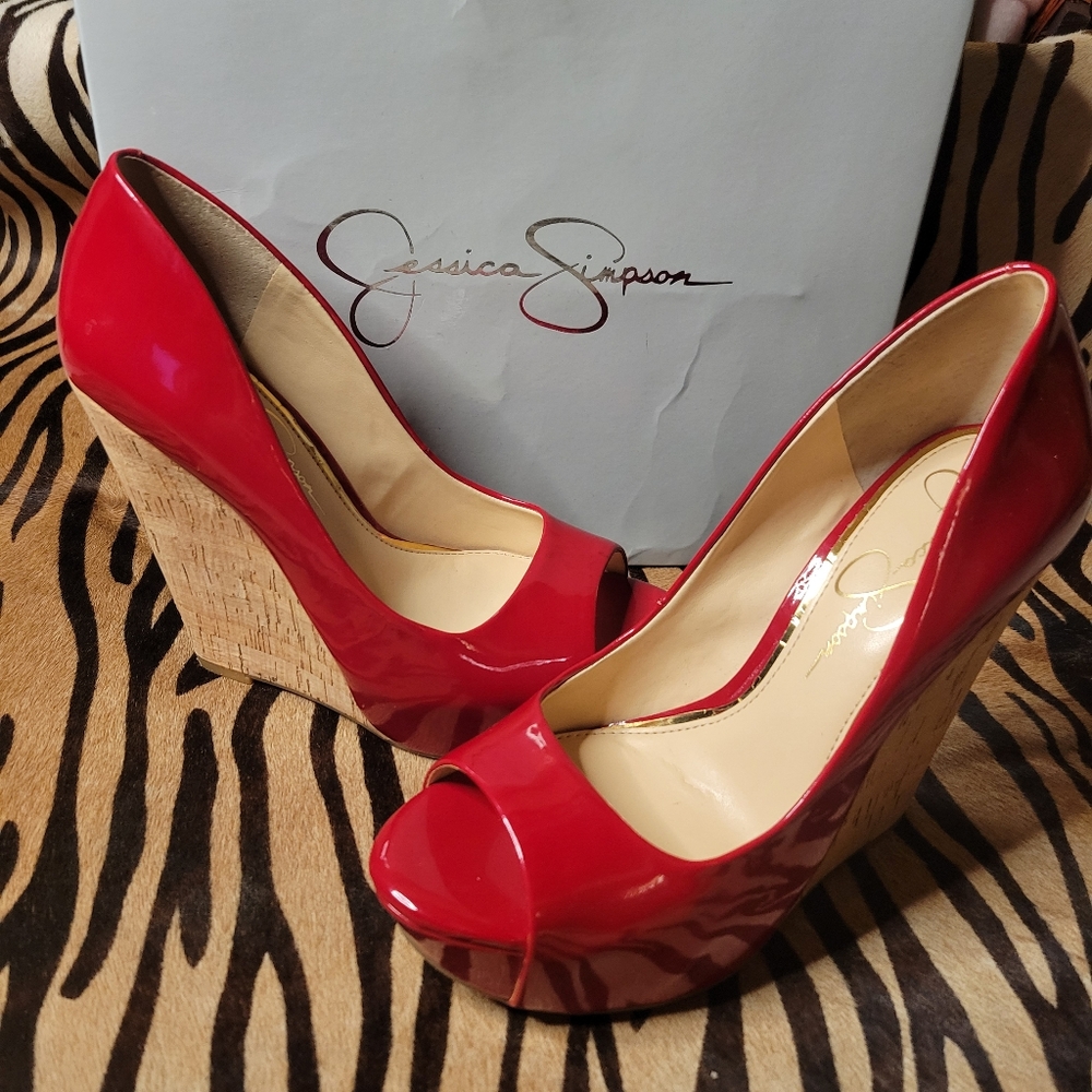 Jessica Simpson JS-Bethani, Red Patent cork wedge, size 6.5